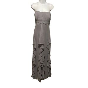 Bari Jay Women Prom Strapless Empire Ruched Ruffled Gown 20 Grey Ethereal Flow